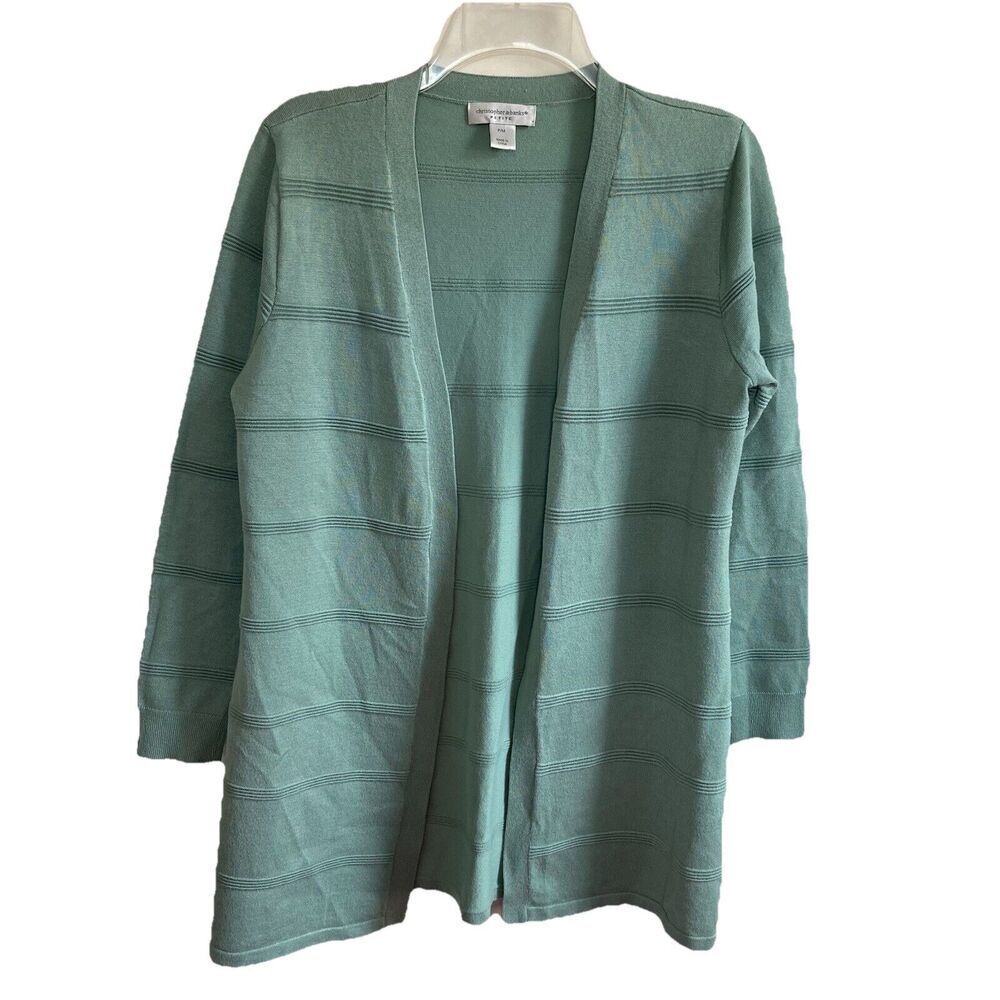Christopher & Banks Open Front Long Sleeve Cardigan Sweater Green Size PM - Picture 3 of 9
